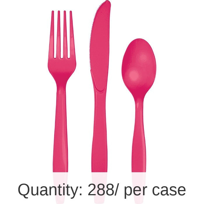 288/Case Bulk Hot Magenta Assorted Plastic Cutlery