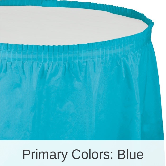 6/Case Bulk Bermuda Blue Plastic Tableskirt 29 inch x 14 ft
