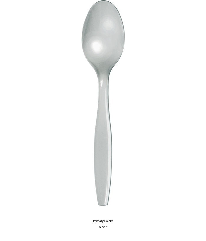 288/Case Bulk Shimmering Silver Plastic Spoons