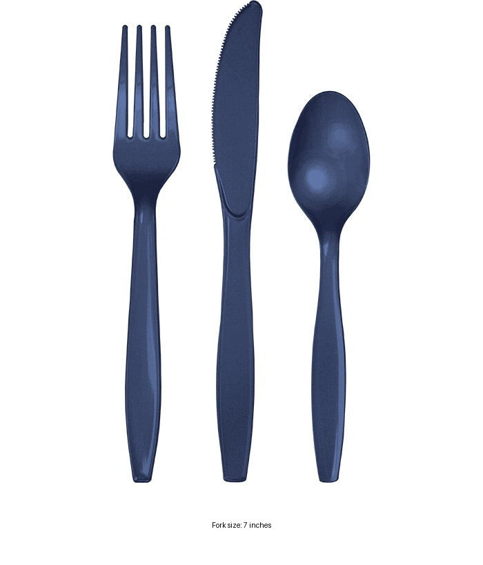288/Case Bulk Navy Assorted Plastic Cutlery