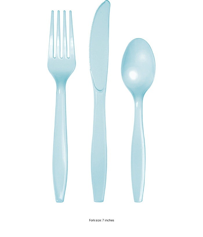 288/Case Bulk Pastel Blue Assorted Plastic Cutlery