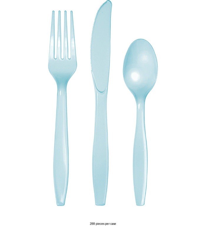 288/Case Bulk Pastel Blue Assorted Plastic Cutlery