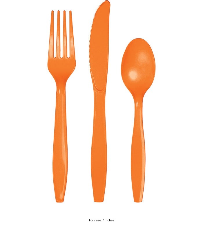 288/Case Bulk Sunkissed Orange Assorted Plastic Cutlery