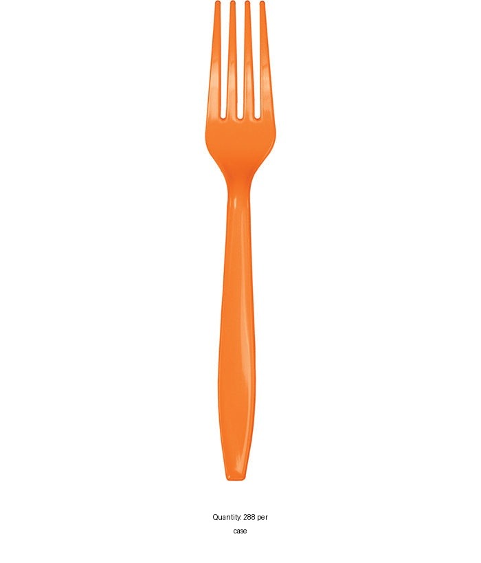 288/Case Bulk Sunkissed Orange Plastic Forks