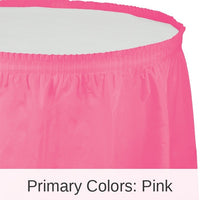 6/Case Bulk Candy Pink Plastic Tableskirt 29 inch x 14 ft