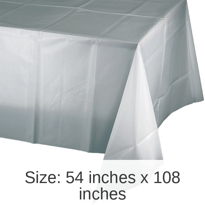 12/Case Bulk Shimmering Silver Plastic Table Covers 54 inch x 108 inch