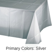 12/Case Bulk Shimmering Silver Plastic Table Covers 54 inch x 108 inch