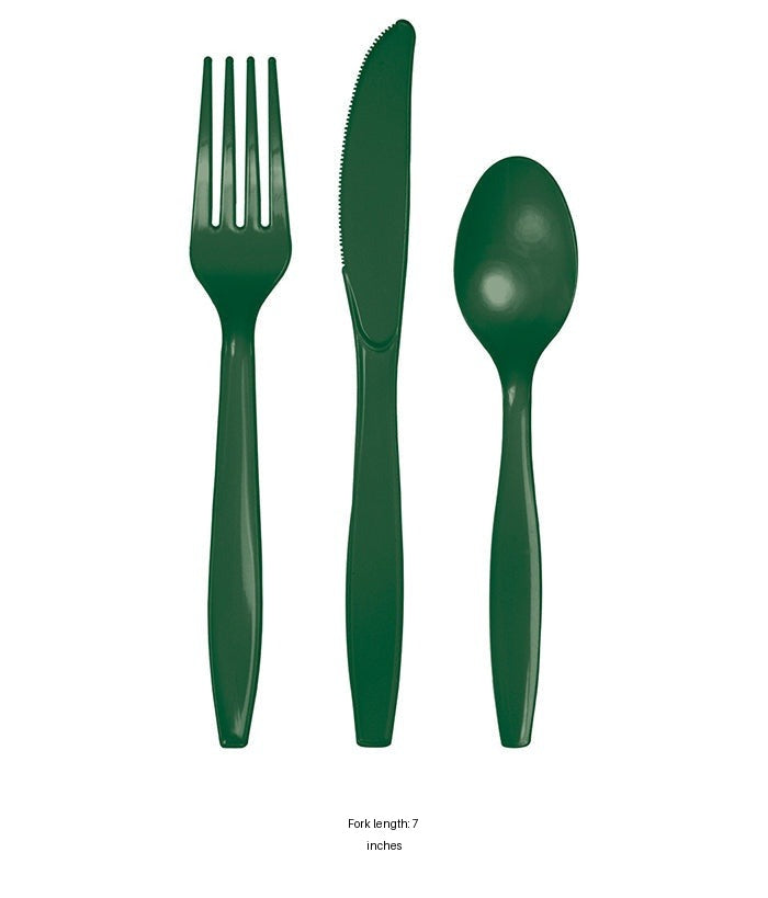 288/Case Bulk Hunter Green Assorted Plastic Cutlery