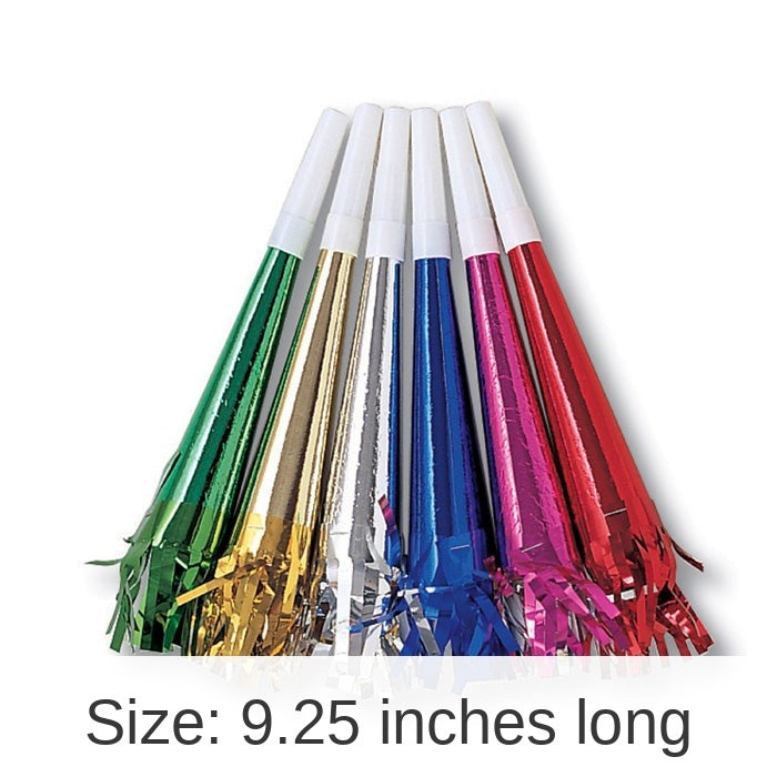 96/Case Bulk Assorted Foil Party Horns with Fringe