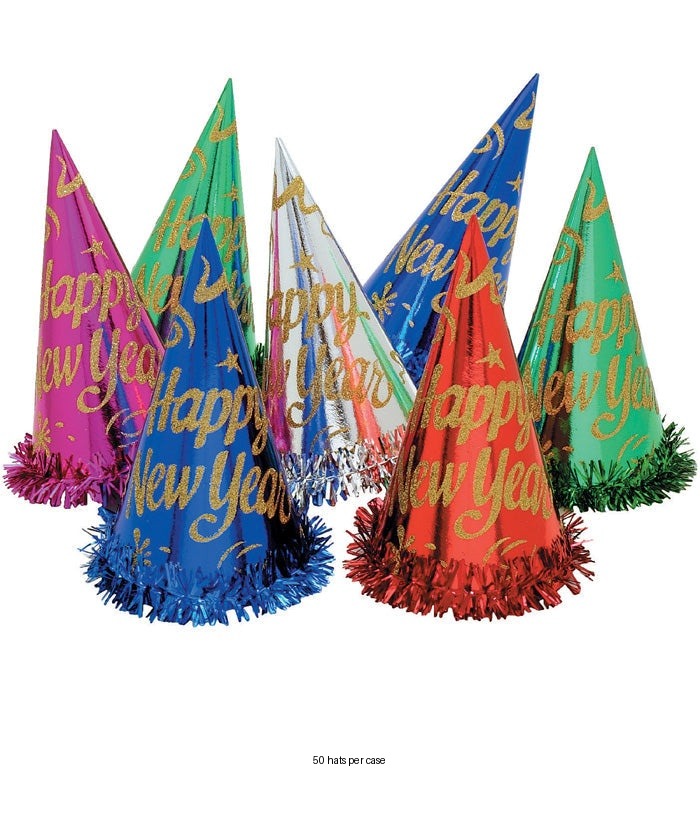 50/Case Bulk New Year's Eve Foil Glitter Party Hats