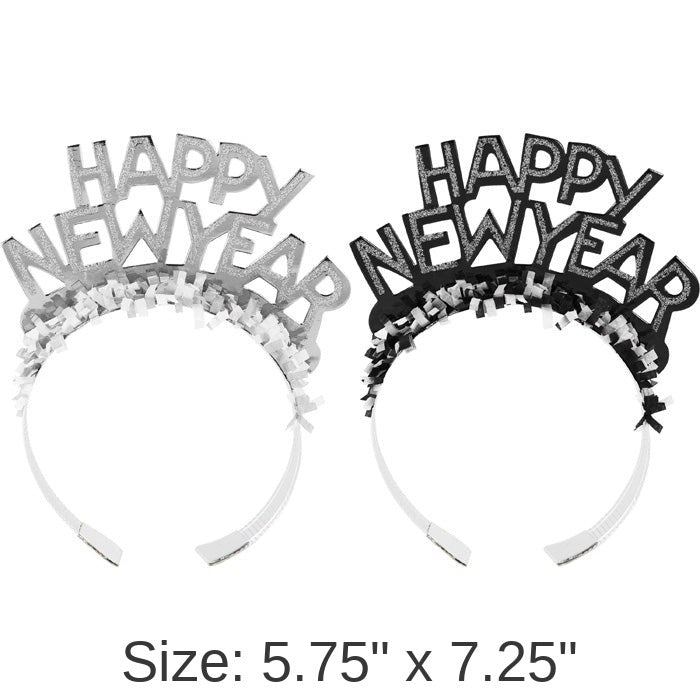 50/Case Bulk New Year's Eve Black and Silver Foil Glitter Tiaras