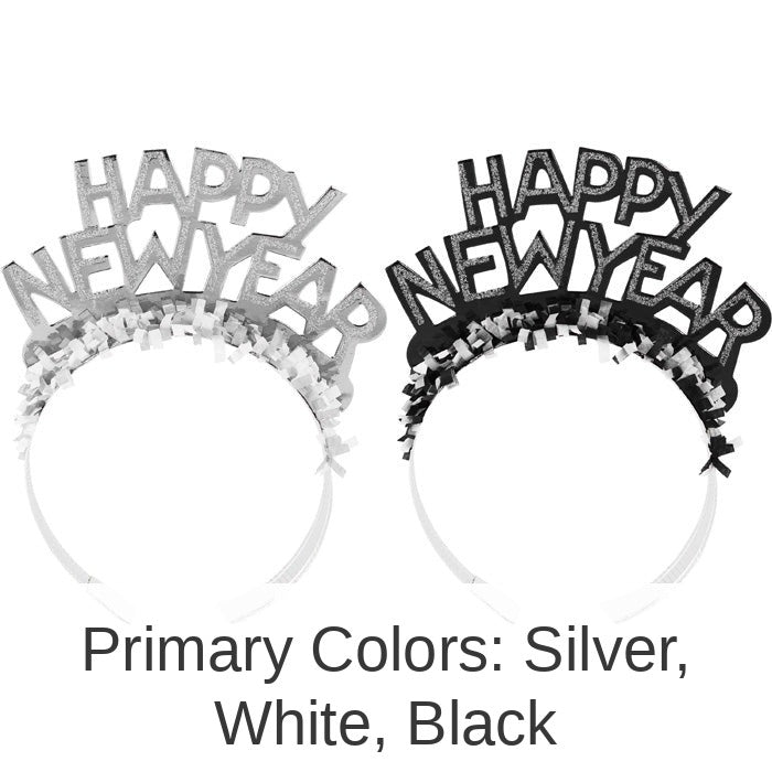 50/Case Bulk New Year's Eve Black and Silver Foil Glitter Tiaras