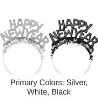 50/Case Bulk New Year's Eve Black and Silver Foil Glitter Tiaras