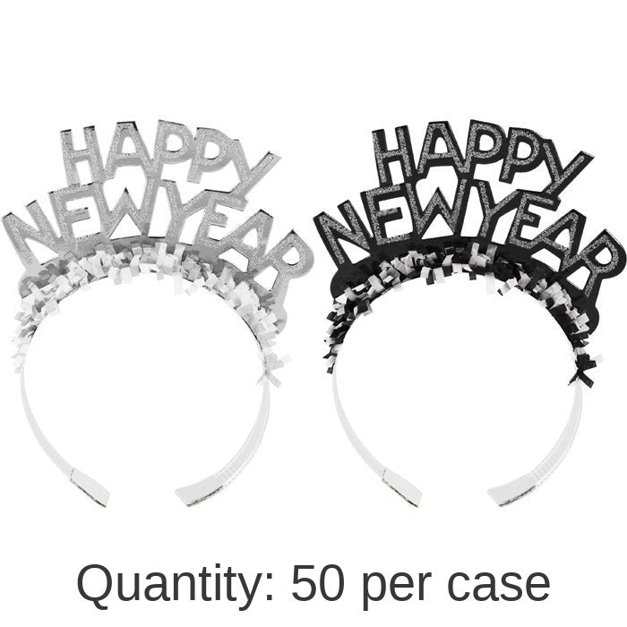50/Case Bulk New Year's Eve Black and Silver Foil Glitter Tiaras