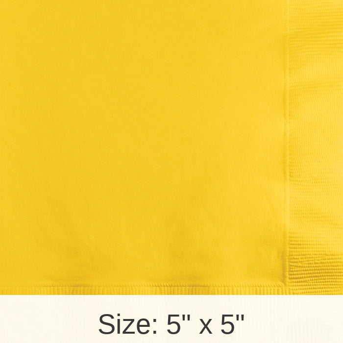 1200/Case Bulk School Bus Yellow 2 Ply Beverage Napkins