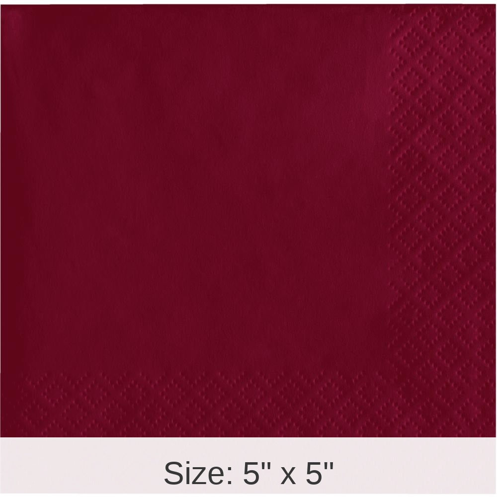 1200/Case Bulk Burgundy 2 Ply Beverage Napkins
