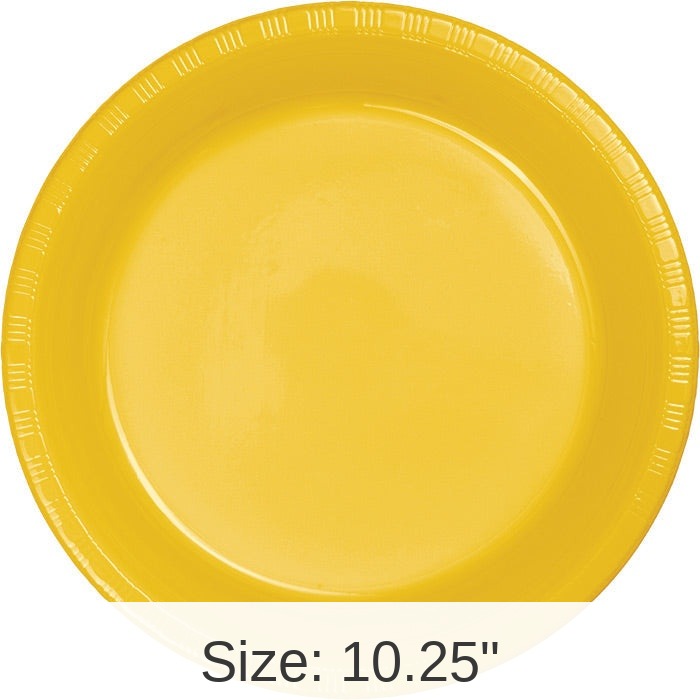 240/Case Bulk School Bus Yellow Plastic Banquet Plates 10.25 inch