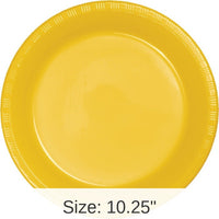 240/Case Bulk School Bus Yellow Plastic Banquet Plates 10.25 inch