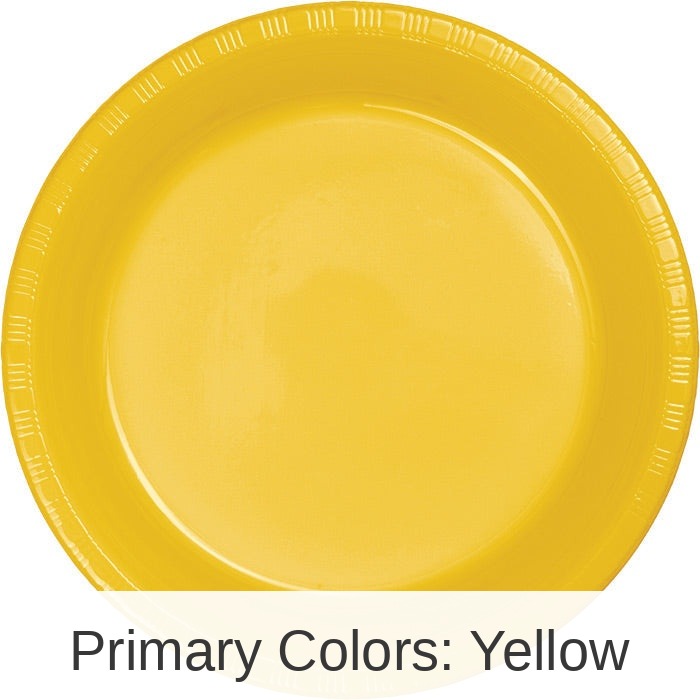 240/Case Bulk School Bus Yellow Plastic Banquet Plates 10.25 inch