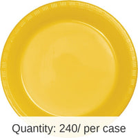 240/Case Bulk School Bus Yellow Plastic Banquet Plates 10.25 inch