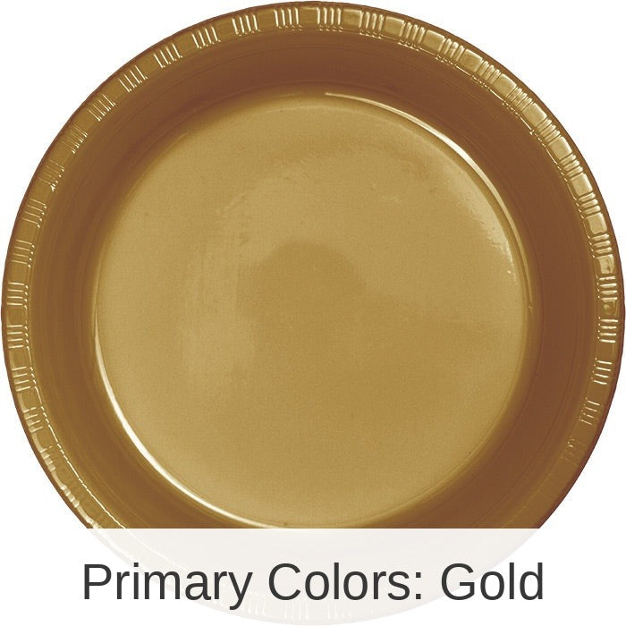 240/Case Bulk Glittering Gold Plastic Banquet Plates 10.25 inch