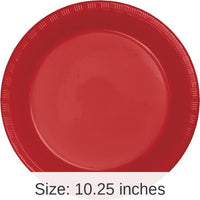 240/Case Bulk Classic Red Plastic Banquet Plates 10.25 inch