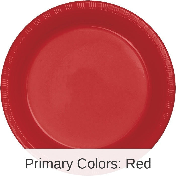 240/Case Bulk Classic Red Plastic Banquet Plates 10.25 inch