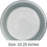 240/Case Bulk Shimmering Silver Plastic Banquet Plates 10.25 inch