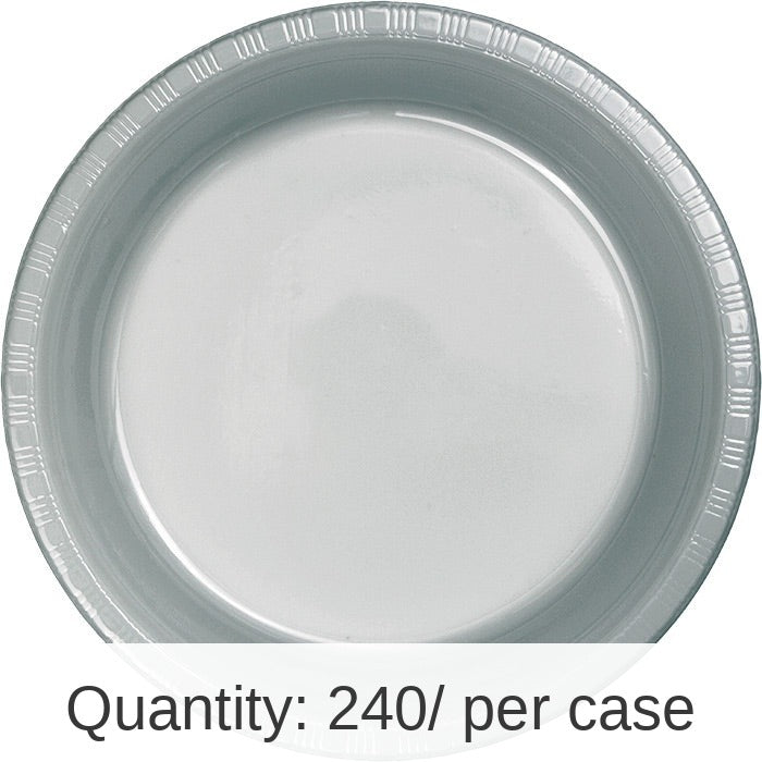240/Case Bulk Shimmering Silver Plastic Banquet Plates 10.25 inch