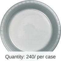 240/Case Bulk Shimmering Silver Plastic Banquet Plates 10.25 inch