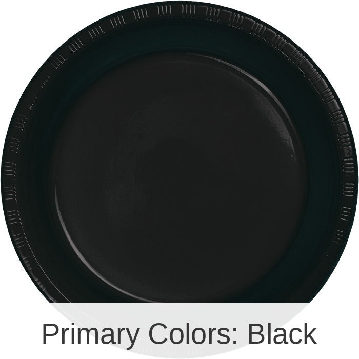 240/Case Bulk Black Velvet Plastic Banquet Plates 10.25 inch