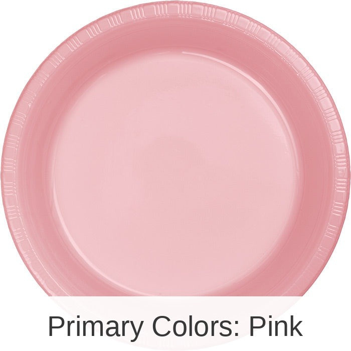 240/Case Bulk Classic Pink Plastic Banquet Plates 10.25 inch