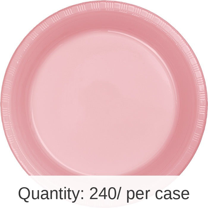 240/Case Bulk Classic Pink Plastic Banquet Plates 10.25 inch