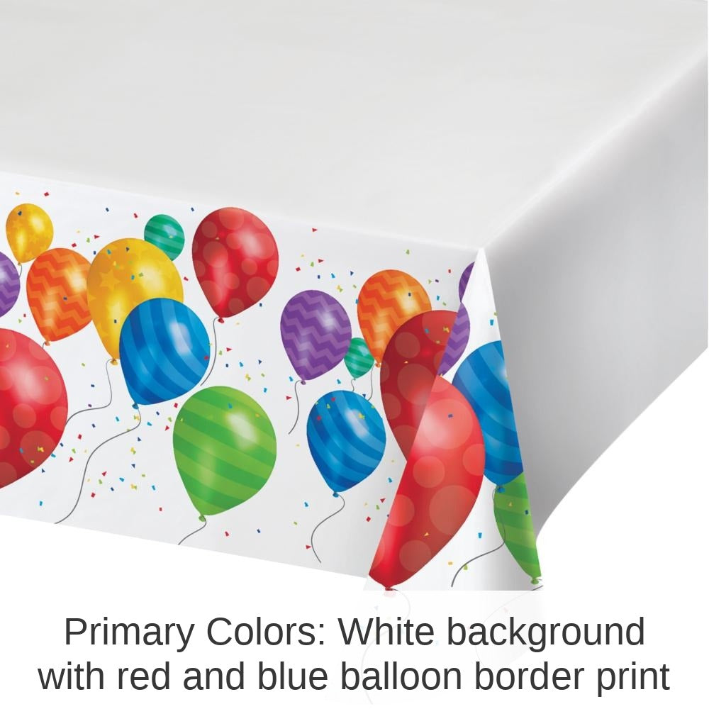 6/Case Bulk Balloon Blast Plastic Tablecover 54 inch x102 inch , Border Print
