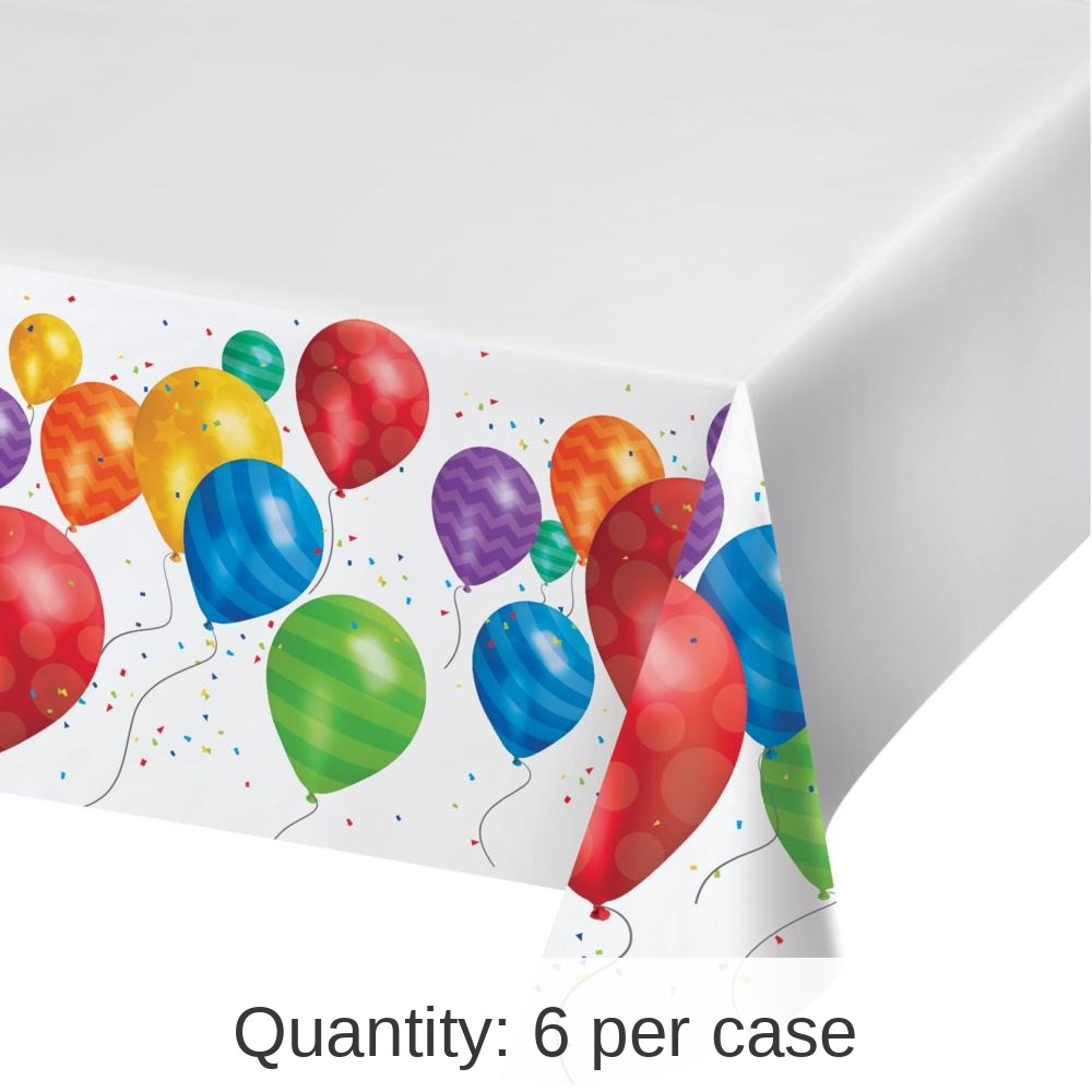 6/Case Bulk Balloon Blast Plastic Tablecover 54 inch x102 inch , Border Print