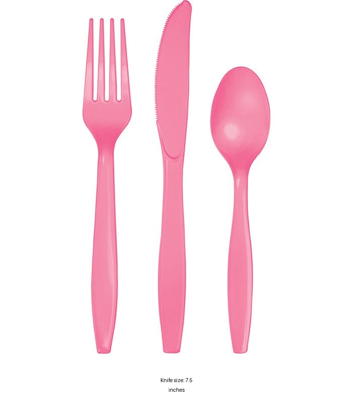 216/Case Bulk Candy Pink Value Friendly Assorted Plastic Cutlery