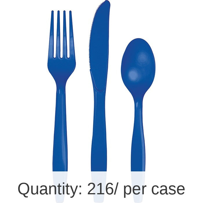 216/Case Bulk Cobalt Blue Value Friendly Assorted Plastic Cutlery