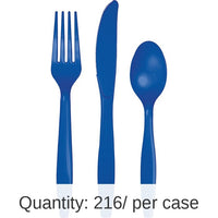 216/Case Bulk Cobalt Blue Value Friendly Assorted Plastic Cutlery