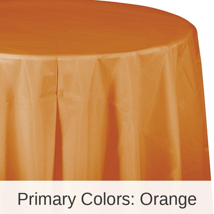 12/Case Bulk Pumpkin Spice Orange Round Plastic 82 inch Table Covers