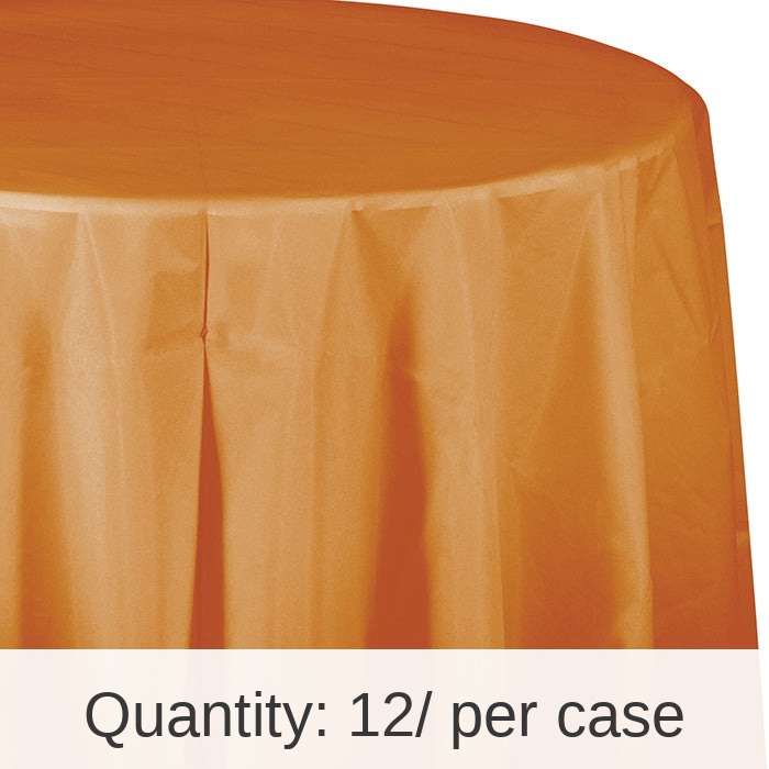 12/Case Bulk Pumpkin Spice Orange Round Plastic 82 inch Table Covers