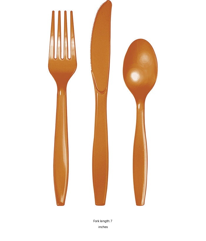 288/Case Bulk Pumpkin Spice Orange Assorted Plastic Cutlery