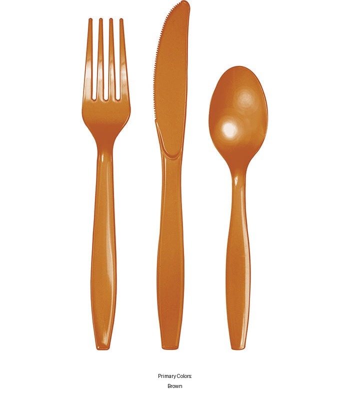288/Case Bulk Pumpkin Spice Orange Assorted Plastic Cutlery