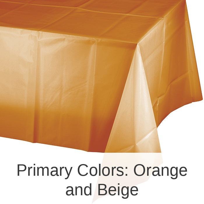 12/Case Bulk Pumpkin Spice Orange Plastic Table Covers 54 inch x 108 inch