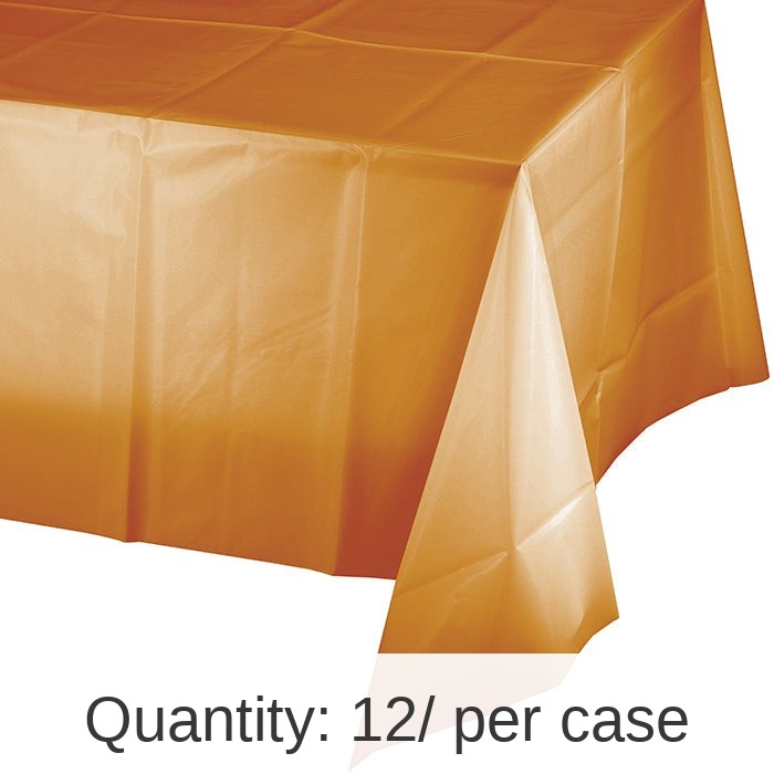 12/Case Bulk Pumpkin Spice Orange Plastic Table Covers 54 inch x 108 inch