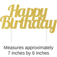 12/Case Bulk Gold Glitter Happy Birthday Cake Toppers