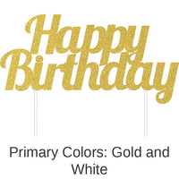 12/Case Bulk Gold Glitter Happy Birthday Cake Toppers