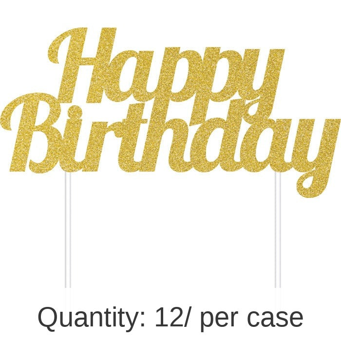 12/Case Bulk Gold Glitter Happy Birthday Cake Toppers