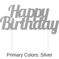 12/Case Bulk Silver Glitter Happy Birthday Cake Toppers