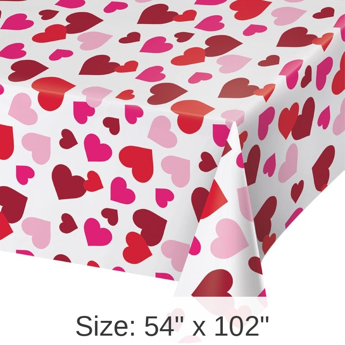 12/Case Bulk Valentine's Day Hearts Plastic Table Covers