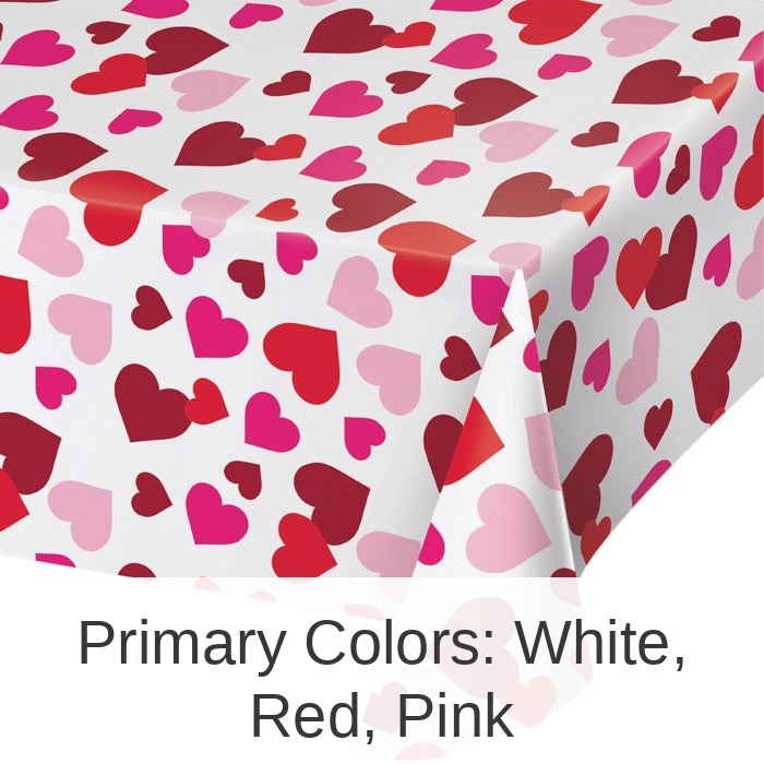 12/Case Bulk Valentine's Day Hearts Plastic Table Covers